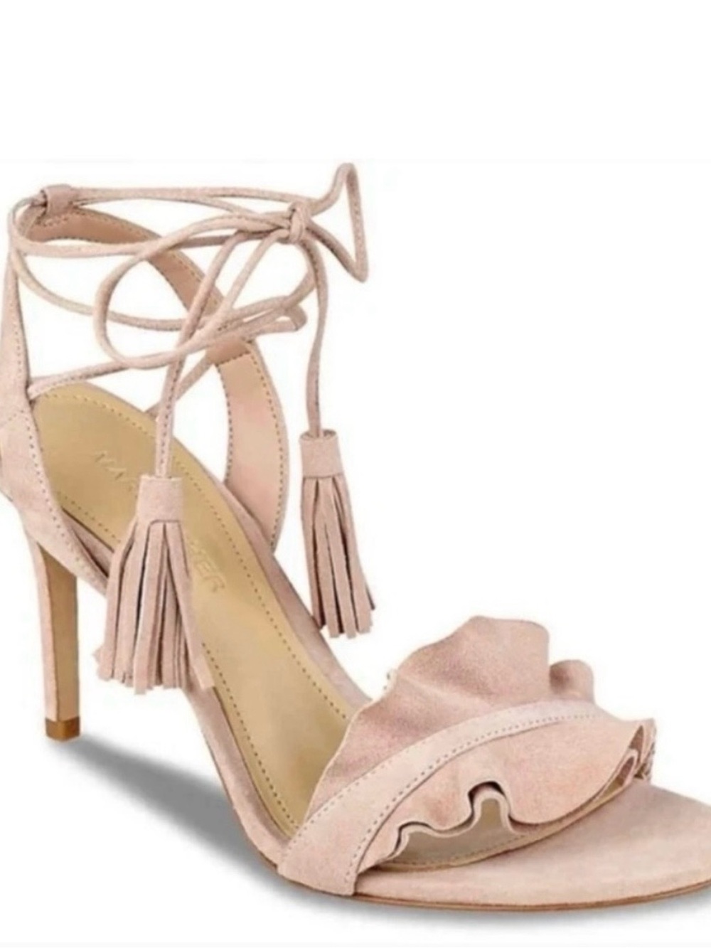 Marc Fisher Lace Up Blush Suede Heeled Sandals Size 7.5